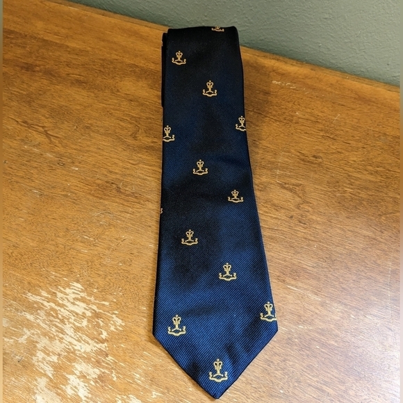 Vintage Navy Silk Tie Anchor Bell Novelty Logo - Picture 1 of 5